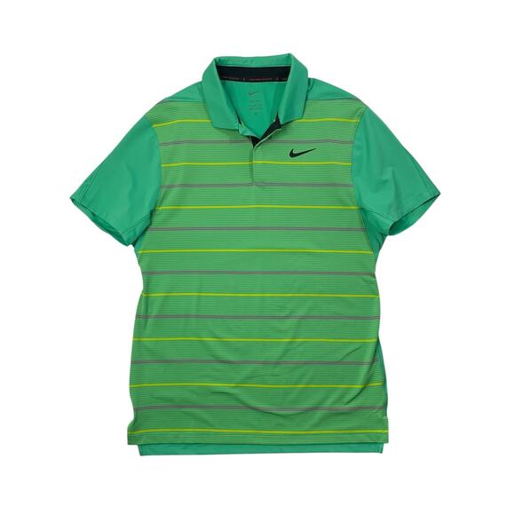 Tiger Woods Shirt Men S Small Sour Apple Green Dri Fit Striped Nike Collection - Picture 1 of 8